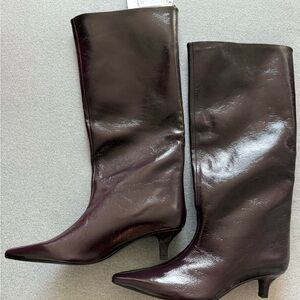 Zara burgundy wine kitten heel boot